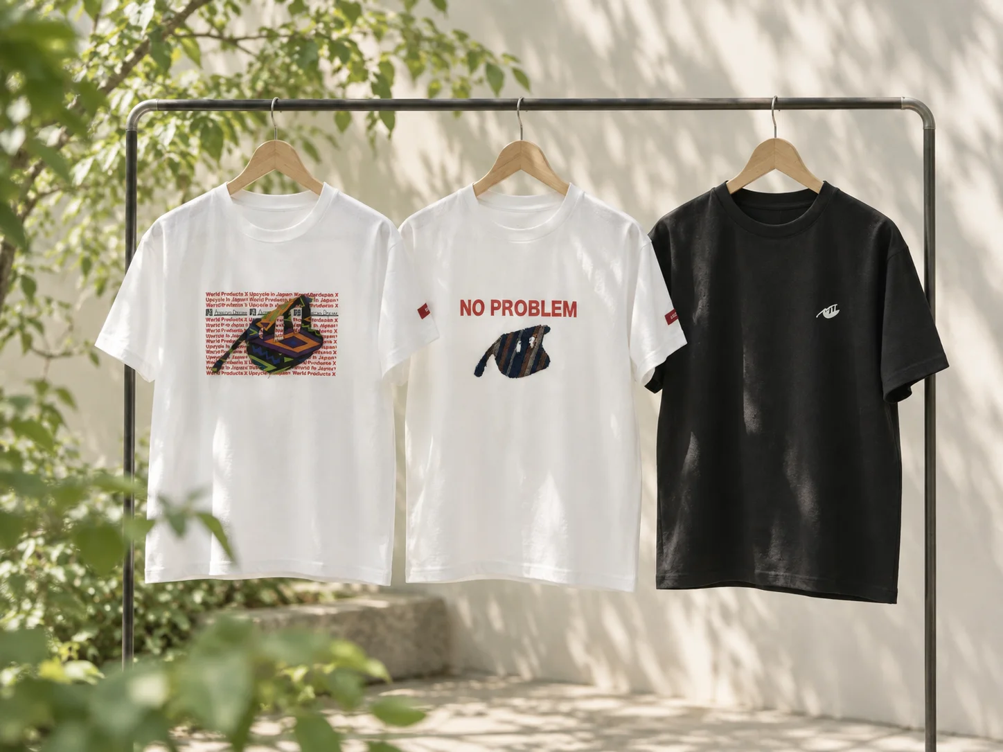 Three Namakemono T-shirts displayed on a clothing rack